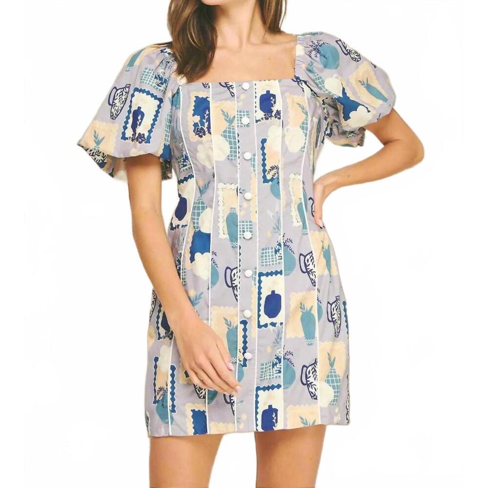 NEW DOS FEMMES contrast pipe button down dress in slate